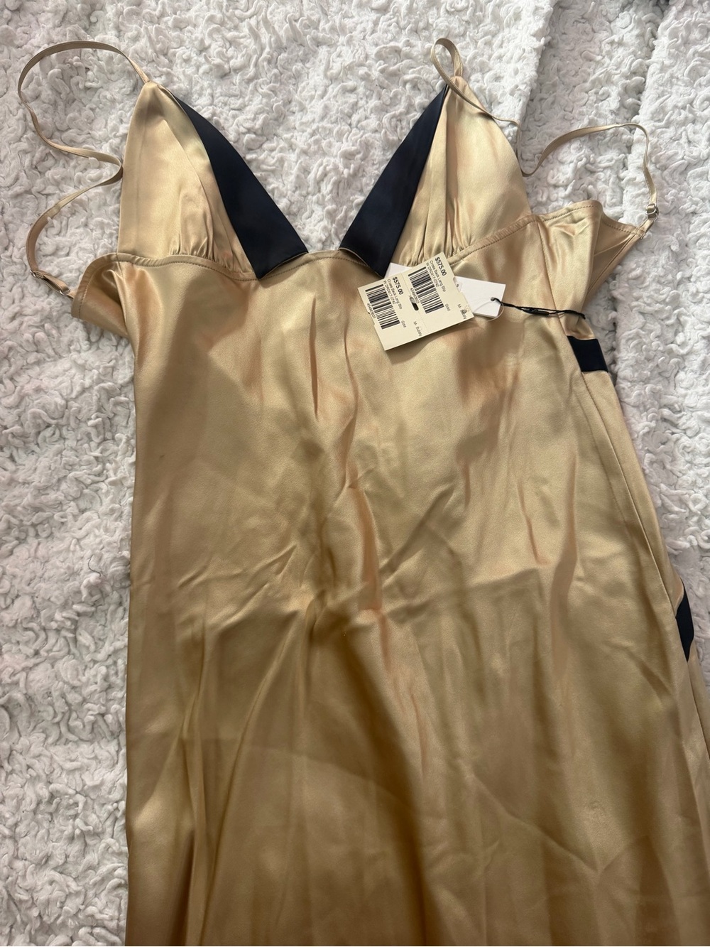 Fleur du Mal Champagne Slip Maxi Dress with Black Trim - Picture 3 of 4